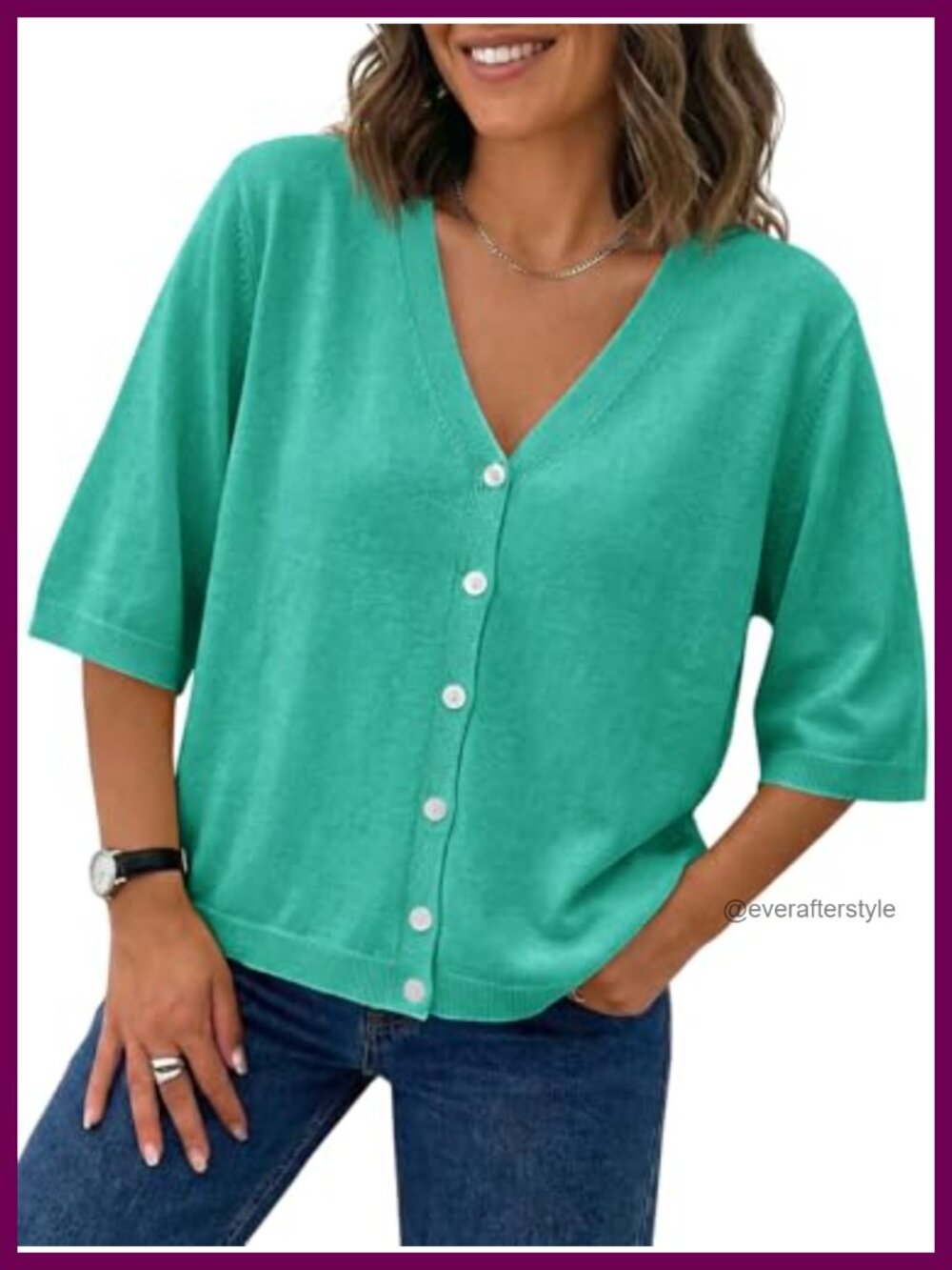 Womens Lightweight Knit Short Sleeve V Neck Button Cardigan Sweater